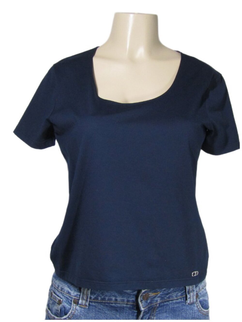 CHRISTIAN DIOR Square Neck Navy Blue Knit Top Quiet Luxury Old Money S M France